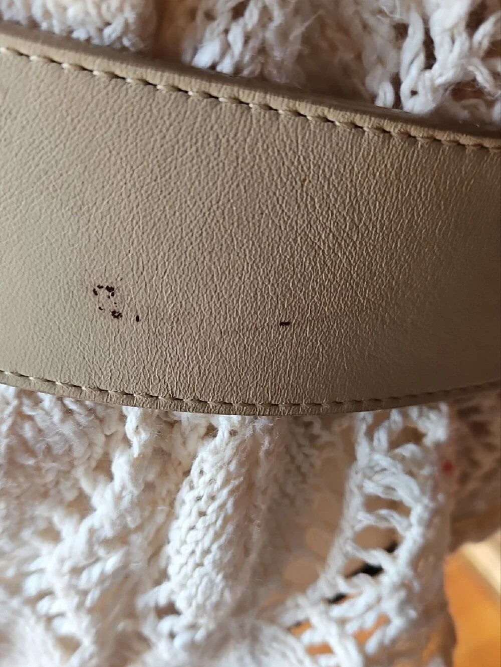 Per Se Cream Leather Belt with Silver Leather Wrap Buckle